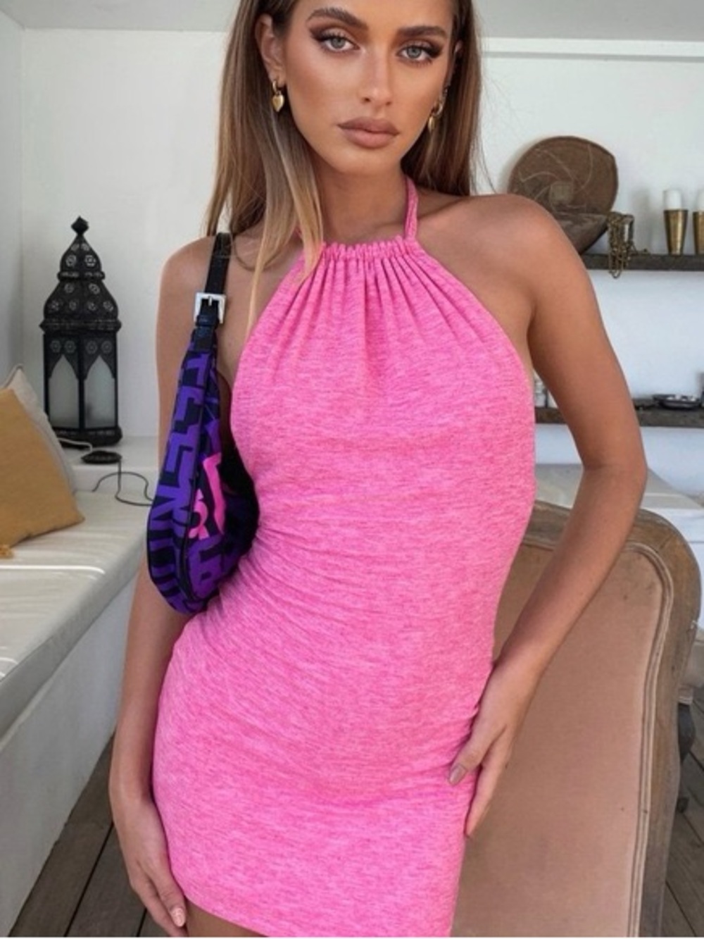 Tiger Mist Pink Halter Mini Dress